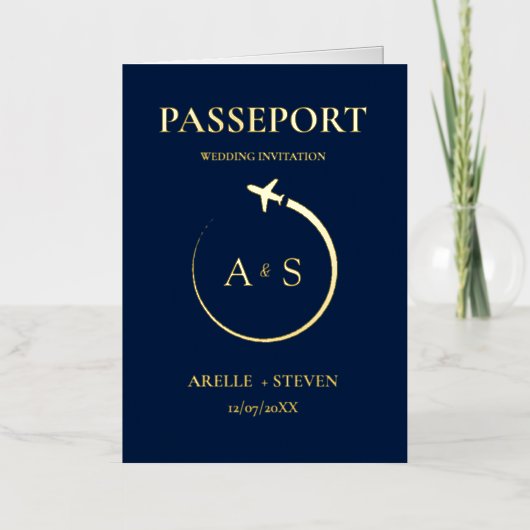 Gold Passport Wedding Uitnodiging (Voorkant)