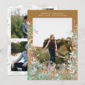 Gold Pastel Berries kerstfeestdag fotokaart Feestdagenkaart (Voorkant / Achterkant)