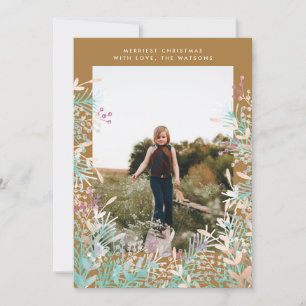 Gold Pastel Berries kerstfeestdag fotokaart Feestdagenkaart