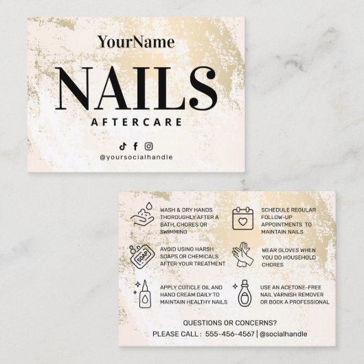 Gold Pastel Nails Aftercare Visitekaartje (Voorkant / Achterkant)