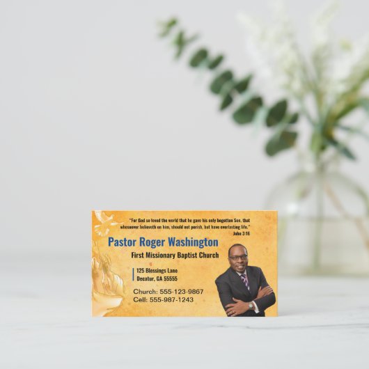 Gold Pastor of Deacon Photo Church Visitekaartje (Staand voorkant)