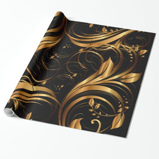 Gold Pattern 1R Wrapping Paper Cadeaupapier (Uitgerold)