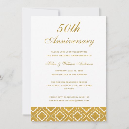 Gold Pattern 50th Wedding Jubileum Invitation Kaart (Voorkant)