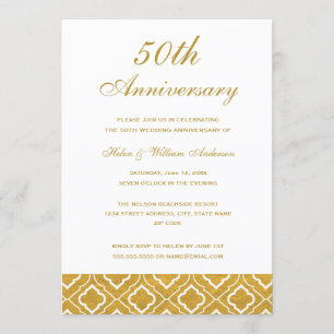 Gold Pattern 50th Wedding Jubileum Invitation Kaart
