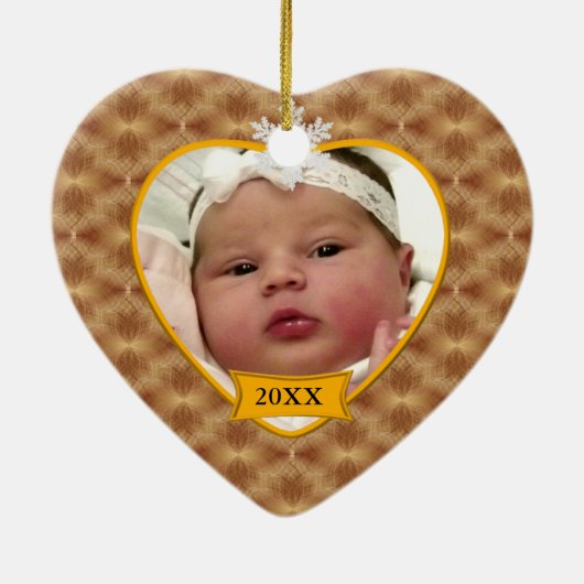Gold Pattern Baby's met kerstversiering Keramisch Ornament (Achterkant)