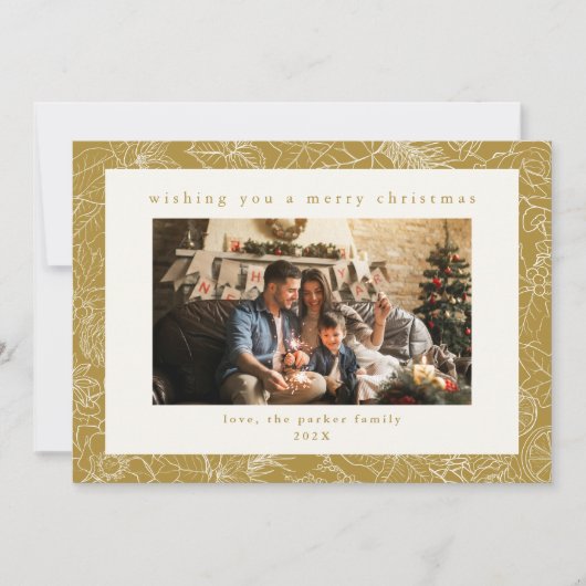 Gold Pattern Custom Photo Christmas Holiday Kaart (Voorkant)