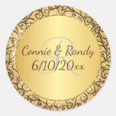 Gold Pattern Monogram Wedding Sticker (Voorkant)