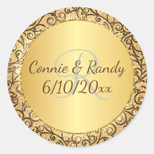 Gold Pattern Monogram Wedding Sticker (Voorkant)