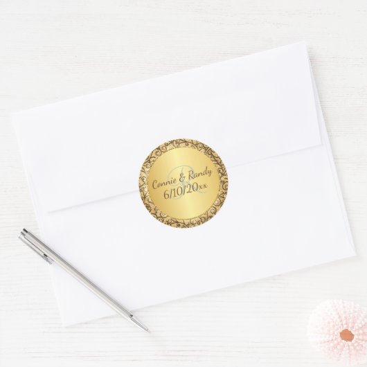 Gold Pattern Monogram Wedding Sticker (Envelop)