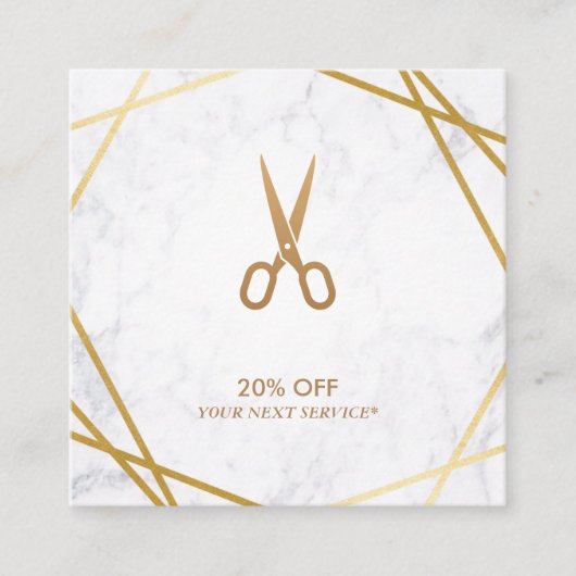 Gold Pattern Scissors Marble Haarstylist Discount Vierkante Visitekaartje (Voorkant)
