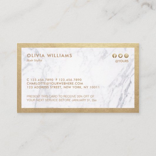 Gold Pattern Scissors Marble Haarstylist Discount Visitekaartje (Achterkant)