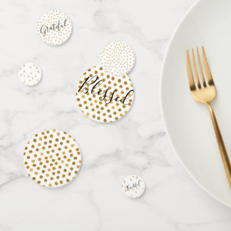 Gold Pattern Thankful Grateful Bless Script Confetti