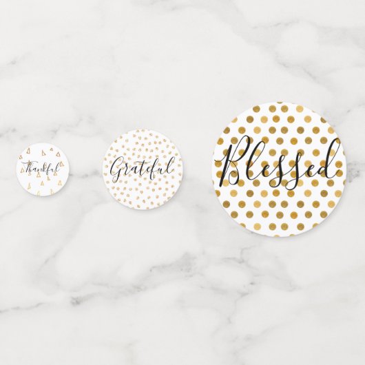 Gold Pattern Thankful Grateful Bless Script Confetti (Voorkanten)