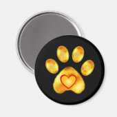 Gold Paw met hart op zwart Magneet (Voorkant / Achterkant)