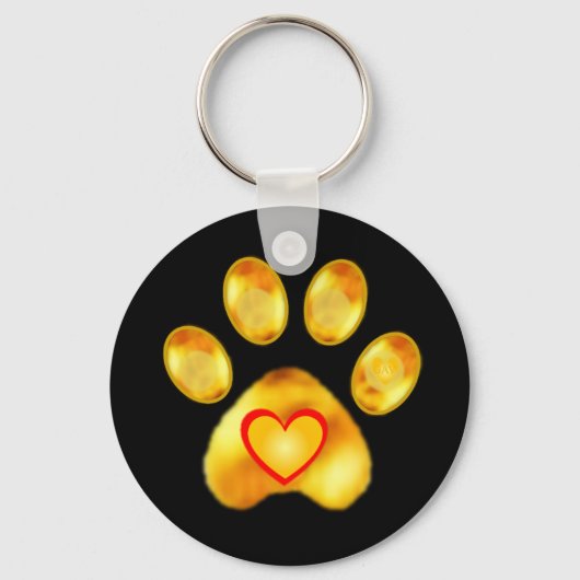 Gold Paw met hart op zwart Sleutelhanger (Voorkant)