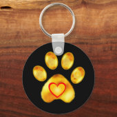 Gold Paw met hart op zwart Sleutelhanger (Voorkant)
