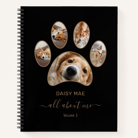 Gold Paw Pet Photo Collage Name Black Journal Notitieboek (Voorkant)