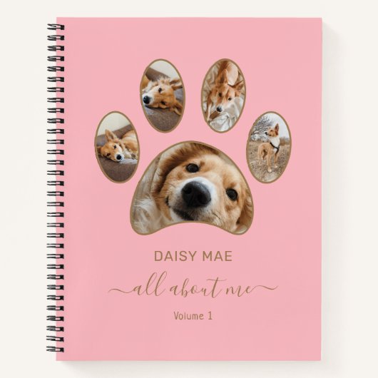 Gold Paw Pet Photo Collage Name Pink Journal Notitieboek (Voorkant)