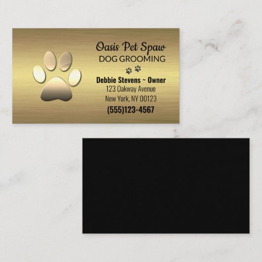 Gold Paw Print Dog Pet Grooming Service Business Visitekaartje (Voorkant / Achterkant)