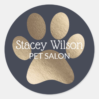 Gold Paw Print Logo op Navy productetiket Ronde Sticker