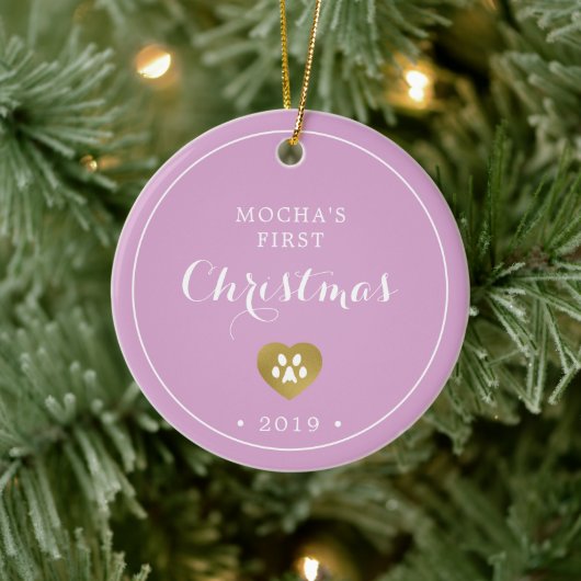 Gold Pawprints Kat's eerste kerstfoto Keramisch Ornament (Boom)