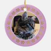 Gold Pawprints Kat's eerste kerstfoto Keramisch Ornament (Achterkant)