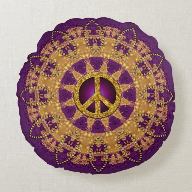 Gold Peace  Boheemse Zonnebloem Yoga Zon Rond Kussen (Voorkant)