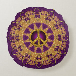 Gold Peace  Bohemian Sunflower Yoga Sun Rond Kussen