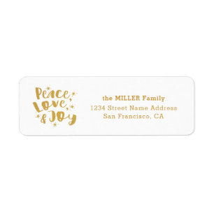 Gold Peace Love Joy Holiday Family Return-adres Etiket