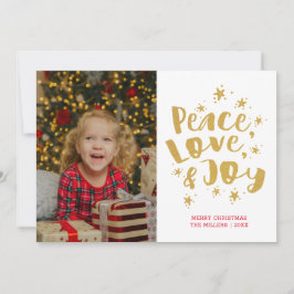 Gold Peace Love & Joy Holiday Foto met Kerstmis Ka Feestdagenkaart