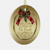 Gold Peace on Earth Red Green Ribbon Holly Berries Keramisch Ornament (Rechts)