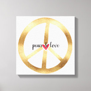 Gold Peace Sign met hart Canvas Afdruk