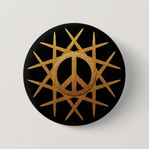 GOLD PEACE SIGN PATTERN RONDE BUTTON 5,7 CM