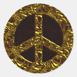GOLD PEACE SIGN RONDE STICKER