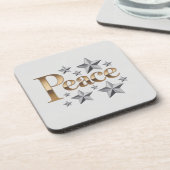 Gold Peace Silver Stars White Coaster Bier Onderzetter (Linkerzijde)