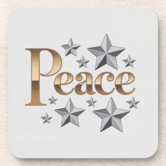 Gold Peace Silver Stars White Coaster Bier Onderzetter (Voorkant)