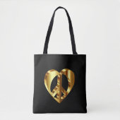Gold Peace-teken met een gouden hart Tote Bag (Voorkant)