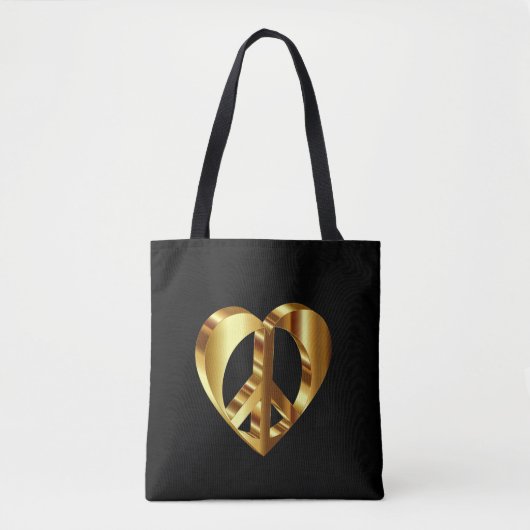 Gold Peace-teken met een gouden hart Tote Bag (Voorkant)