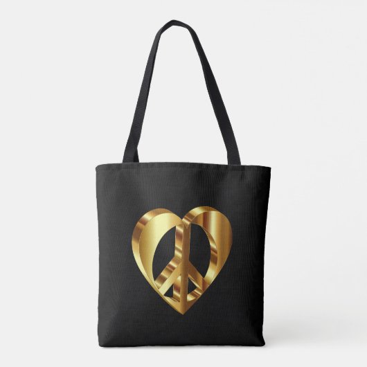 Gold Peace-teken met een gouden hart Tote Bag (Achterkant)
