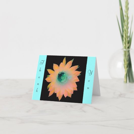 Gold Peach Aqua Floral Bloom Note Card Bedankkaart (Voorkant)