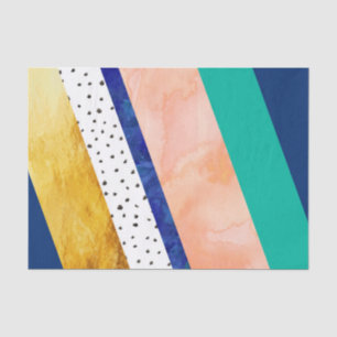 Gold Peach Blauwgroen Navy Stippen Stripes Tissue  Tissuepapier