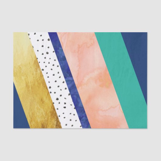 Gold Peach Blauwgroen Navy Stippen Stripes Tissue Tissuepapier (Voorkant)