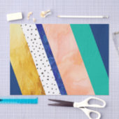 Gold Peach Blauwgroen Navy Stippen Stripes Tissue Tissuepapier (Craft)