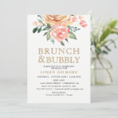 Gold Peach Bloemen Bruids Brunch Douche Kaart (Staand voorkant)