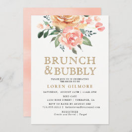 Gold Peach Bloemen Bruids Brunch Douche Kaart
