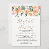 Gold Peach Bloemen Bruids Douche Uitnodiging (Voorkant)