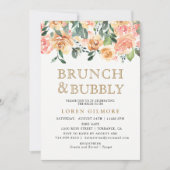 Gold Peach Bloemenbrunch en bubbelige douche Kaart (Voorkant)