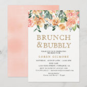 Gold Peach Bloemenbrunch en bubbelige douche Kaart (Voorkant / Achterkant)
