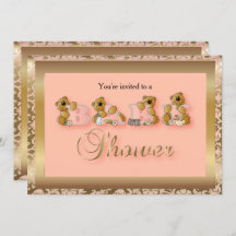 Gold & Peach Damask met Teddyberen | Baby Shower