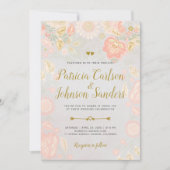 Gold Peach en Blush Spring Blooms Wedding Grey Kaart (Voorkant)